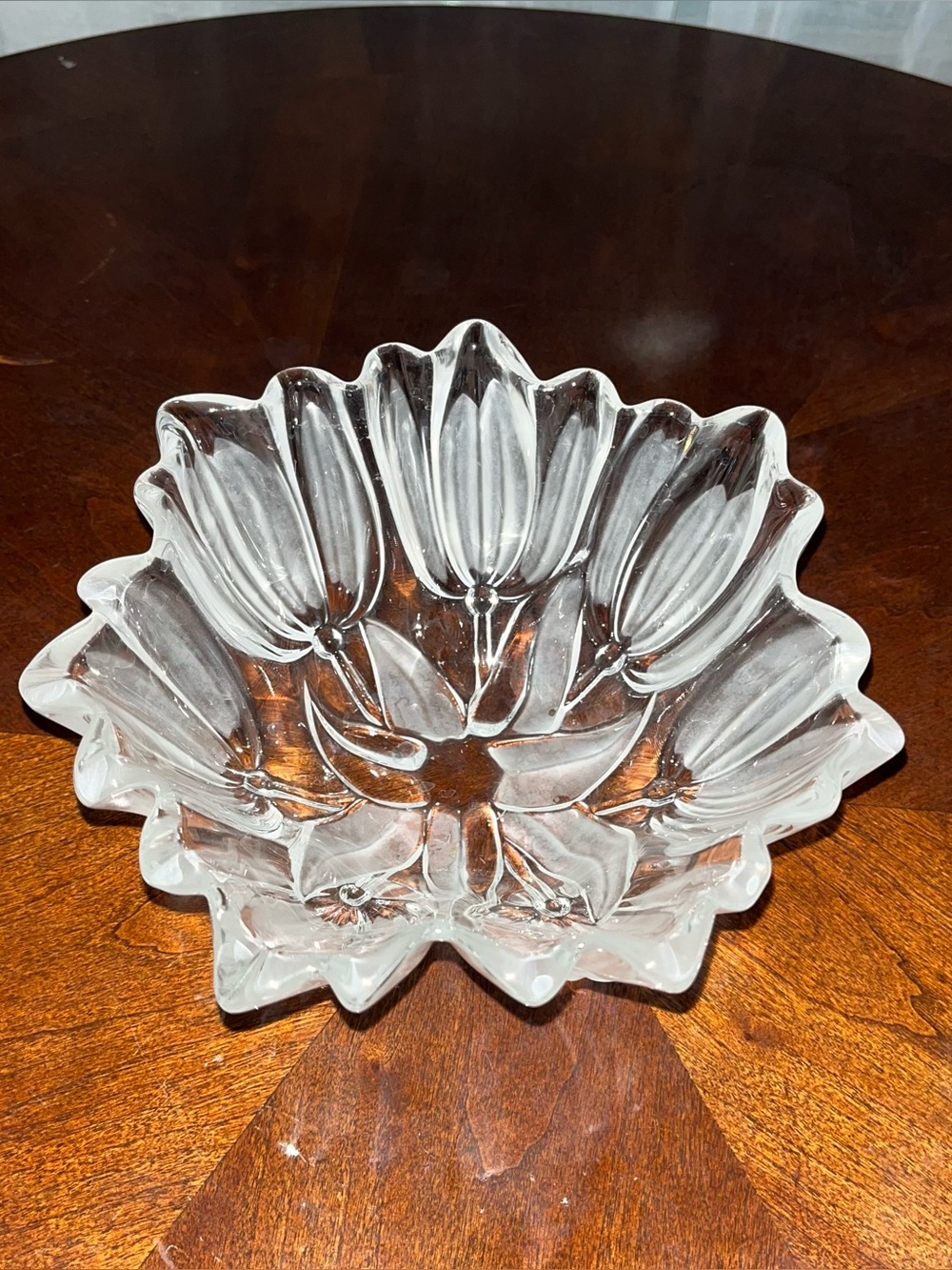 Vintage Mikasa Waltherglas Tulips Satin Hostess Bowl 12” Frosted Floral Glass Ce